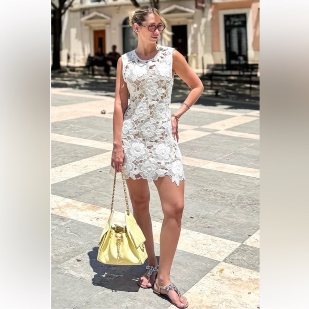 ZARA Women White Floral Crochet Knit Mini Dress S M L 2893/087